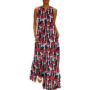 Rode paddenstoelen dames enkellengte jurk slim fit mouwloze maxi-jurk casual zonnejurk XL