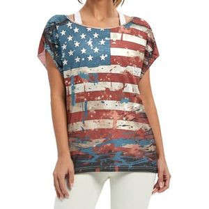 Aquarel vlag kunst dames korte vleermuismouwen shirt ronde hals T-shirts losse tops voor meisjes, Patroon, XL