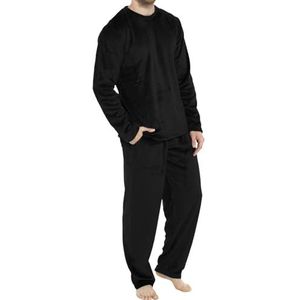 Men's Flannel Pajamas sets, Men Fleece Lined Pajamas Set, Plush Loungewear Sleepwear, Comfy Solid Homewear Sleepwear Suits (2XL,Black 1)