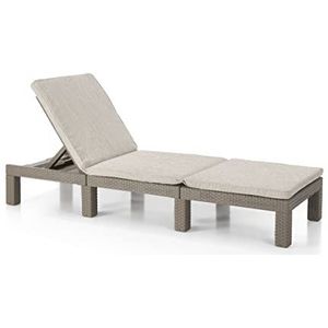Allibert by Keter Daytona Deluxe, zonneligstoel voor tuin, terras en balkon, met verstelbaar hoofdeinde, cappuccino, incl. kussen, tuinligstoel van kunststof, platte rotanlook, 195 x 65 x 25,5 cm
