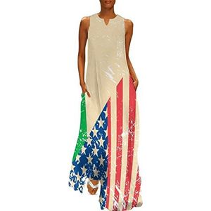 Amerikaanse en Italië retro vlag dames enkellengte jurk slim fit mouwloze maxi-jurk casual zonnejurk S