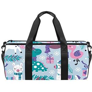 Tropisch fruit patroon reizen duffle tas sport bagage met rugzak draagtas gymtas voor mannen en vrouwen, Luiaard Alpaca Dinasour Winter, 45 x 23 x 23 cm / 17.7 x 9 x 9 inch