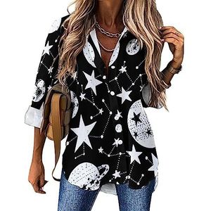 Planets And Stars Casual damesshirt, button-down, lange mouwen, V-hals, blouse, tuniek voor leggings