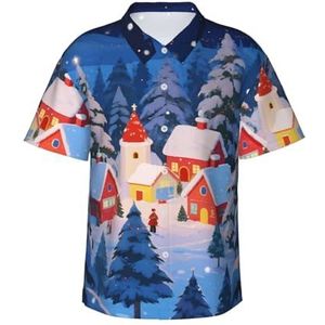 Hawaiihemd voor heren, korte mouwen, button-down-shirt, zomer, strandshirt met zak, S-3XL, Kerstbomen Sneeuw, S
