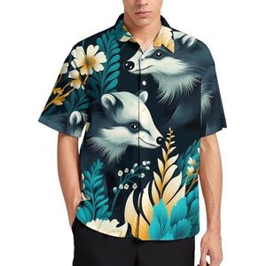 Bloemen en wilde stinkdieren zomer herenoverhemden casual korte mouwen button down blouse strand top met zak L