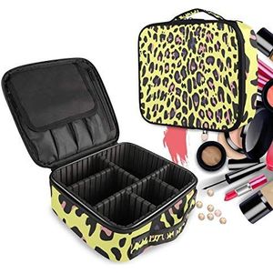 Donkergeel luipaardprint make-up tas toilettas rits make-up make-up make-up tas organizer zakje voor gratis compartiment vrouwen meisjes