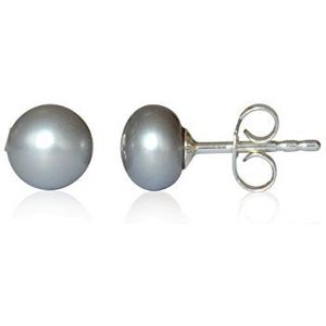 Gekweekte zoetwaterparels oorstekers, grijs, 6 mm, 925 zilver