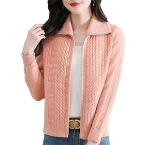 Pegsmio Korte Knitwear Jas Lente Herfst Trui Vest Vrouwen Losse Revers Lange Mouw All-Match Trui Rits Jas, Pnnrk, M