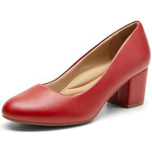 DREAM PAIRS Damespumps met lage blokhak, gesloten ronde neus, comfortabele hakken, Rood-pu, 37.5 EU