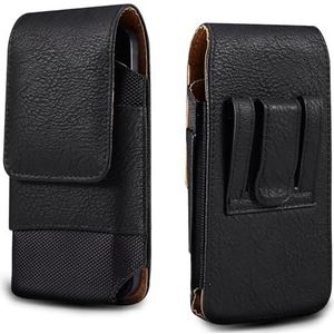 Telefoonholster Lederen telefoonholster compatibel met Galaxy S24 S23 S22 S21 Moto G Power, compatibel met iPhone 15/14/13/12 Pro XR mobiele telefoonzakje holsterhoes W-kaarthouder Riemclip(Siyah)