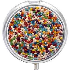 Pillendoos Diverse Jelly Beans Ronde Pil Case voor Portemonnee & Pocket 3 Compartiment Geneeskunde Pil Organizer Draagbare Reizen Pillendoos Geneeskunde Vitamine Kabeljauw Leverolie Opbergdoos