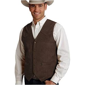Tuikayoo Leren vest voor heren, suède, western cowboyvest, regular fit, koffie, L