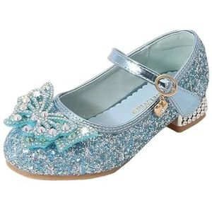GSJNHY Prinsessenschoenen voor meisjes, leren schoenen met sneeuwvlokkenpatroon en afzonderlijke riemen, kristallen schoenen met pailletten voor kinderen, Blauw, Size 31 19.50cm