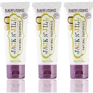 Jack N' Jill Natuurlijke tandpasta voor kinderen, gemaakt met natuurlijke ingrediënten, ondersteunt tandvlees en strijd, vanaf 6 maanden, Blackcurrant Flavour 3 x 50 g