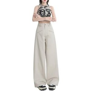 Dressy Wijde Pantalon voor Vrouwen Hoge Taille Rechte Losse Pasvorm Casual Baggy Pakbroek met Zakken,Apricot,L