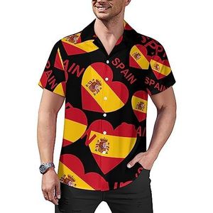 Love Spain Casual overhemden voor heren, korte mouwen, Cubaanse kraag, T-shirts, tops, Hawaiiaans T-shirt, XL