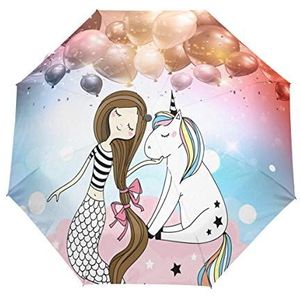 Eenhoorn Meisje Ballon Automatische Opvouwbare Paraplu UV-bescherming Auto Open Sluiten Winddicht Zonneblokkering voor Reizen Strand Vrouwen Kinderen