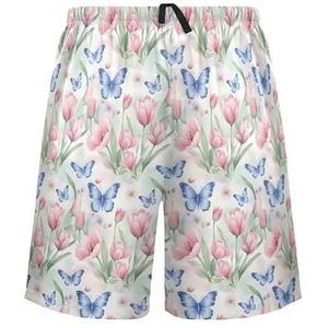 LI ZHI XIN Herenpyjamabroek, korte pyjamabroek, zomer casual shorts, elastische tailleband met trekkoord, rechte losse pasvorm met 2 zakken, S-XXL mooi bloemenpatroon, Meerkleurig, M