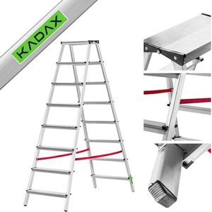 KADAX Dubbelzijdige aluminium ladder, vouwladder, belastbaar tot 125 kg, weerbestendige ladder, huishoudladder in zeven modellen naar keuze, aluminium ladder (8 treden)