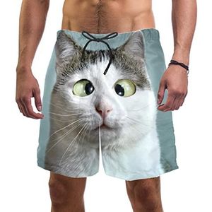 Zwembroek voor heren, met zakken, grappige kat, sneldrogend, strand, korte broek met mesh-voering voor de zomer, Meerkleurig, XL