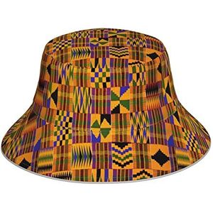 Blauwe Camo Print Reflecterende Bucket Hat Unisex Head Wear met Night Fluorescentie Casual Lichtgevende Hoed, Afrikaanse tribale etnische textuur, Eén Maat