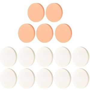 15 stuks make-upspons, ronde foundationspons, zacht en herbruikbaar, geschikt voor vloeistof, crème en poeder, geschikt voor dagelijks gebruik (wit en huidskleur, 55 x 7 mm)