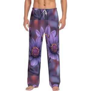 KJGvbn Drie bloemenprint heren broek pyjamabroek, zachte loungewear pyjama slaapbroek met zakken, lichtgewicht nachtkleding voor comfortabele slaap, Wit, S