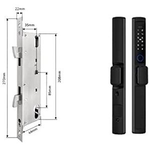 Slim slot Waterdichte Tuya Vingerafdruk Sloten Ronde Handvat Elektronische Smart Sliding IC Card Code Lock for Aluminium Glas Push Pull Deur(Black 3585 hook,Short Handle)