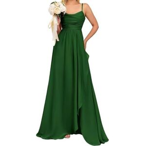 Prinses Bruidsmeisjes Jurken Spaghetti Bandjes Galajurken Chiffon Formele Avondfeest Maxi Jurk met Split ZM192, Emerald Groen, 32