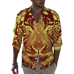 Tiger Flame Fire heren revers shirt met lange mouwen button down print blouse zomer zak T-shirts tops 6XL