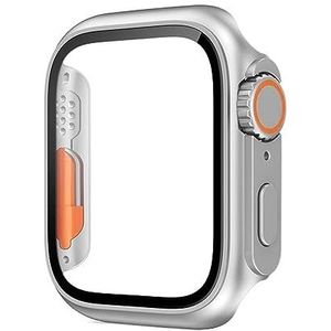 SERDAS Glazen hoesje voor Apple Watch 44 mm 45 mm 41 mm 40 mm 42 mm 38 mm schermbeschermer cover verandering ultra bumper iWatch-serie 8 7 SE 6 5 3 (kleur: zilver, maat: 41 mm)