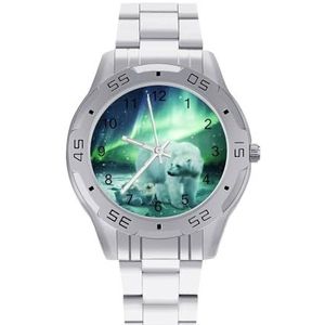 Northern Lights Polar Bear zakelijke herenhorloges, legering, analoog kwartshorloge, modieuze horloges