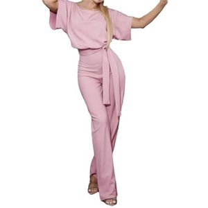 Tdvcpmkk Jumpsuit voor dames, met ronde hals, kant, knoopsluiting, korte mouwen, jumpsuit, pnnrk, L