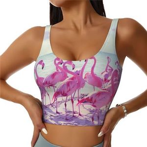 Zwerm Roze Flamingo's Op Het Strand Print Casual Wear Vrouwen Sport Vest Yoga Vest Workout Vest Voor Vrouwen Lichtgewicht Trendy, Zwart, S