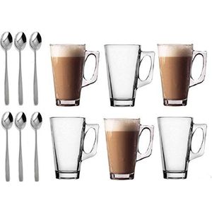 Set van 6 latte glazen inclusief lepel, voor thee, koffie, cappuccino, glas, kopjes, warme dranken, bekers, geschikt voor Tassimo en Dolce Gusto, van Lettuce Eat