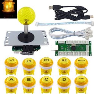 SJ@JX Arcade Game Controller Stick DIY Kit 10x Microswitch Buttons with Logo LED 8 Way Joystick USB Encoder for PC MAME Raspberry Pi