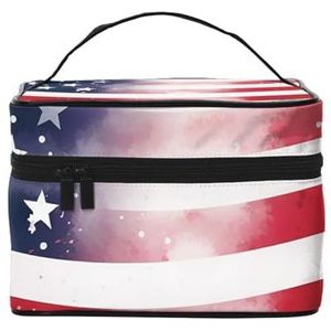 VTCTOASY Amerikaanse vlag en sterren print make-up tas voor vrouwen draagbare toilettas grote capaciteit reizen cosmetische tas voor buiten reizen, zwart, één maat, Zwart, Eén maat