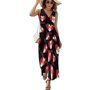Love Peru Maxi-jurk voor dames, mouwloos, lange zomerjurken, strandjurken, A-lijn, L