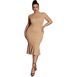 voor vrouwen jurk Plus effen bodycon-jurk met zeemeerminzoom (Color : Khaki, Size : XXL)
