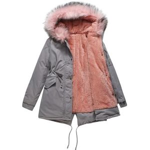 Sawmew Overgangsjack Dames Herfstlange Winterjas Dames Winterjas Lang Met Bont Waterdichte Warme Winterparka Damesjas Parka Fleecejack Damesjas Jas Gewatteerde Jas (Color : Gray pink, Size : 3XL)