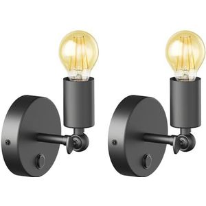 ledscom.de 2 stuks vintage E27 wandlamp FETRO schakelaar, zwart, zwenkbare LED lamp goud max. 778lm, 3-staps dimmen, extra-warm wit