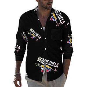Venezuela Heart Beats heren revers shirt met lange mouwen button down print blouse zomer zak T-shirts tops XL