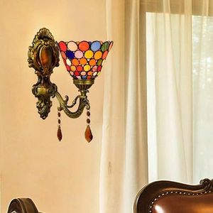 Tiffany Stijl Wandlamp, Landelijke Stijl Wandlamp, Retro Wandlamp, Glas In Lood Decoratieve Gesneden Patroon Wandlamp