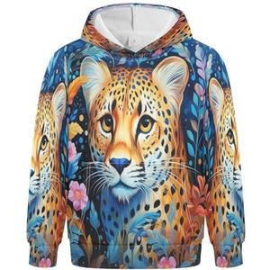 KAAVIYO Cheetah Bloemen Kunstwerken Hoodies Atletische Hoodies Leuke 3D Print Sweatshirt voor Meisjes Jongens, Patroon, M