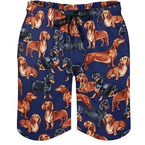 Teckel Hond Print Blauw Heren Zwembroek Gedrukt Board Shorts Strand Shorts Badmode Badpakken met Zakken S