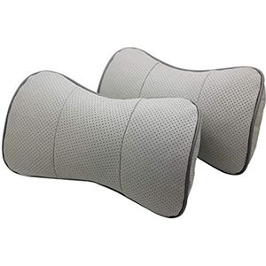 Aangepaste autohoofdsteun leer beenvormige autostoel kussen nekkussen kussen comfortkussen met logo-patroon bijpassende accessoires (grijs, 2 stuks)