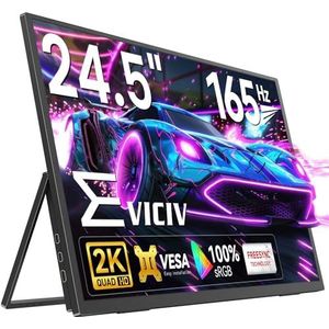 EVICIV Draagbare Monitor 24,5 inch 2K 165Hz Mobiel Display met 2560 * 1440 1500:1 IPS Scherm Mini HDMI USB C voor PC Laptop Smartphone Xbo Switch, Tweede Monitor VESA-compatibel