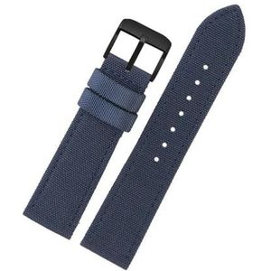 KemEng Nylon horlogebandje, 18-24 mm, NATO-horlogeband voor mannen en vrouwen, Blauwe zwarte gesp, 21mm, Riem