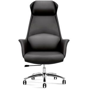 Bureaustoel, hoge leren gamingstoelen met wielen, in hoogte verstelbaar, verstelbare draaibare rolstoel met wielen, for thuiskantoor en studeerkamer(Black)