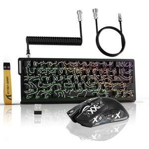 ATTACK SHARK 3-in-1 draadloos X68PROHE toetsenbord en X11 gamingmuis, BT/2.4G/bedraad, 8000Hz snelle trigger magnetische schakelaar, PixArt PAW3311, 22000DPI, opgerolde C01PRO kabel, for PC/Mac-Zwart